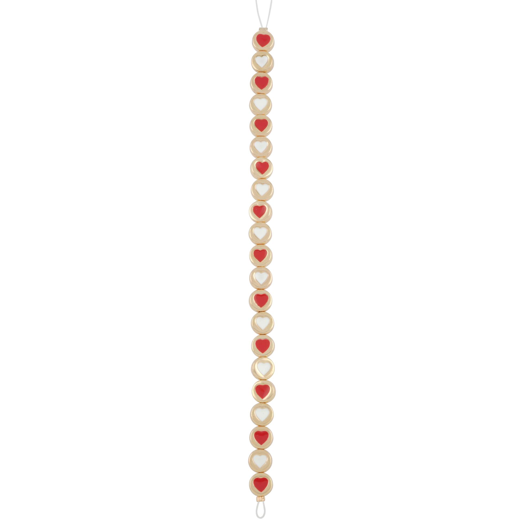 Red & White Enamel Metal Round Heart Beads, 8mm by Bead Landing™